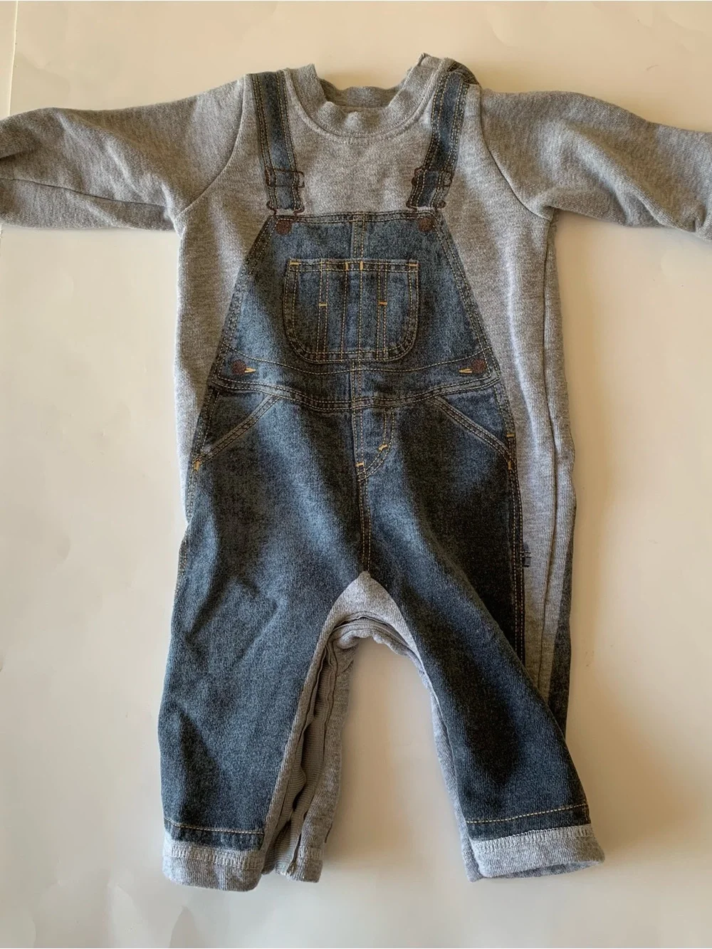 Levi's Faux Denim Overalls Printed Fleece Romper One-Piece Coverall - Size 6M